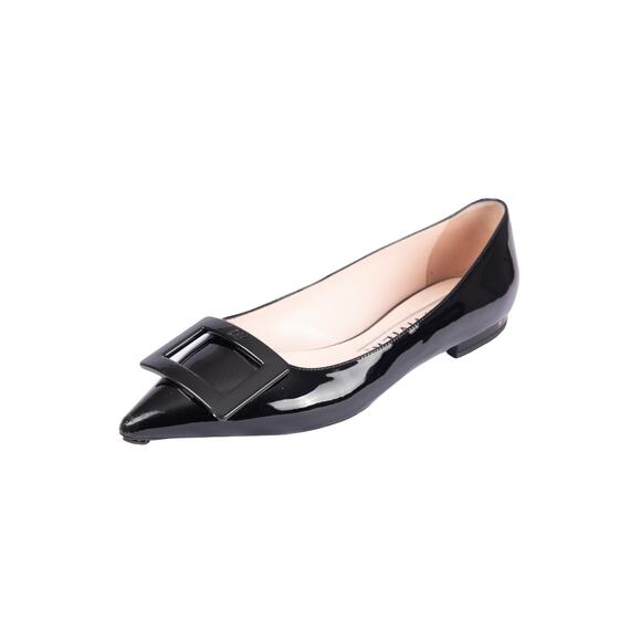 ROGER VIVIER Black Patent Leather Buckle Accent Gommettine Ballet Flats 38 US 8 - Picture 2 of 5